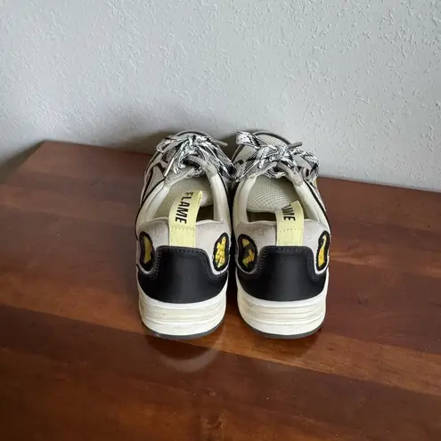 Sandro Cream Gray Yellow Snakeskin Flame Trainer Sneaker Womens 6.5 Fashion