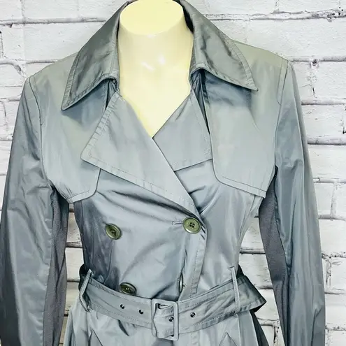 BCBGMAXAZRIA  Womens Gray Ruffled Belted Ophelia Trench Coat Size Small