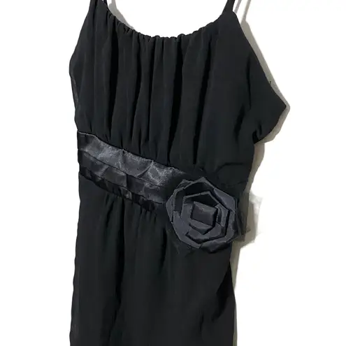 Vintage Black Cami Slip Dress S Chiffon Big Flower Dark Fairy Back Bow Made USA Size undefined