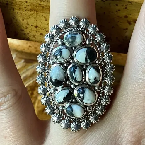 White Buffalo Sterling Silver Statement Ring Size 7 Black