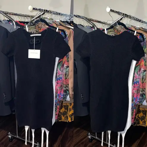 Alexander Wang Black Alpaca Rope-Detail Fuzzy Short Sleeve Mini Sweater Dress