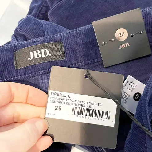 Just Black JBD Corduroy Mini Patch Pocket Longer Length Wide Leg Denim Jeans Navy 26