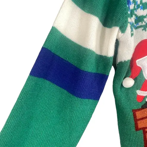 Holiday Time  Green Multicolor Christmas Santa Ugly Knit Sweater Women Sz XXL