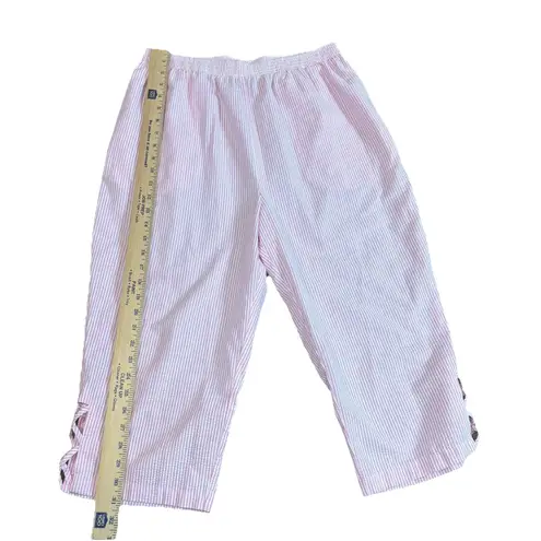 Bonworth Vintage Bon Worth Womens 2pc Capri Set Pink White Strip Embroidery Flowers LP