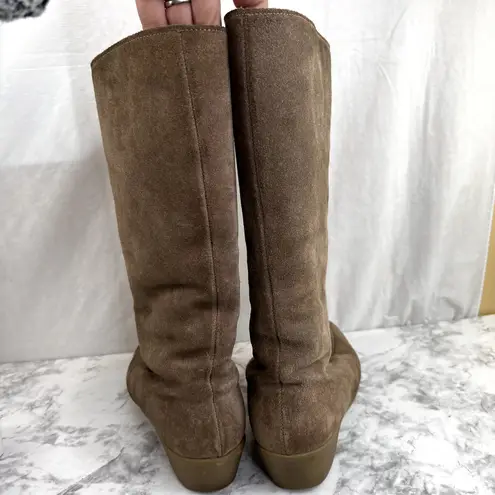 Morlands Weatherproof Sheepskin Tall Boots Size 6.5 Brown Suede Zip Warm Lined