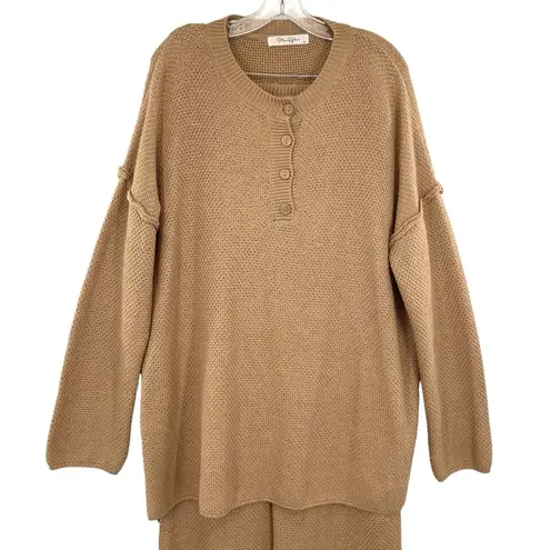 Moon Ryder Henley Waffle Knit Top and Pants 2 Piece Loungewear Set