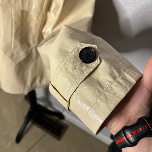 Frankie Shop Size S Cream Faux Leather PVC Jacket Boxy Oversized Button Front Tan