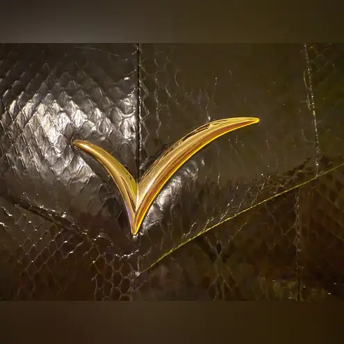 Vanna White RARE Vintage Black Snake Leather Clutch Chain Handbag Purse 1980