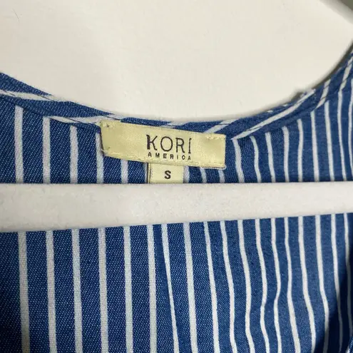 Kori America Striped Scoop Neck Sleeveless Tie Waist Romper Blue Size Small