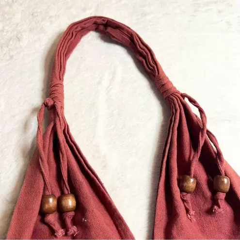 Bohemian Red & Brown Patchwork Shoulder Bag w/ Silver Elephant & Beaded Tassels