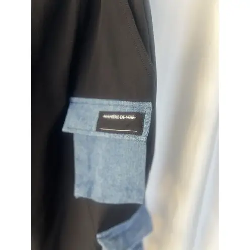 Maniere De Voir Black Denim Panel Cargo Joggers 14 Streetwear Utility Gorpcore