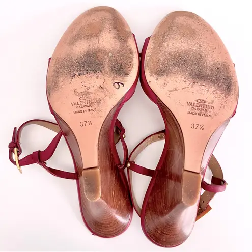 Valentino Garavani Valentino Red Leather Strappy Wedge Slingback Sandals, Size 37.5