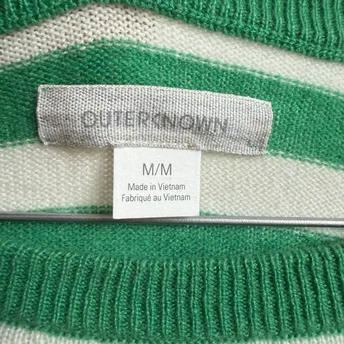 Outerknown 100% Cashmere Striped Sweater Top Green Cream Short Sleeve Womens M Size M