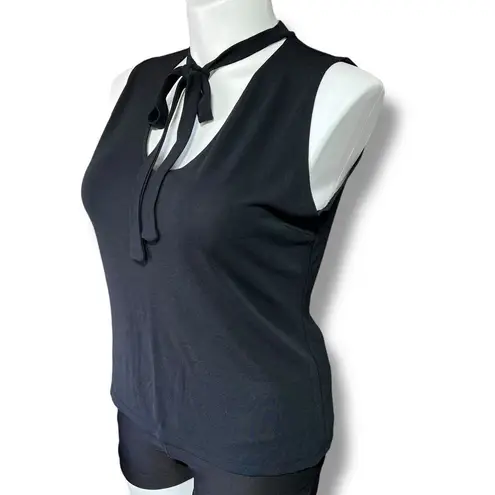 Apostrophe Vintage Womens Blouse Shirt Top Sleeveless Tie Collar Black Large