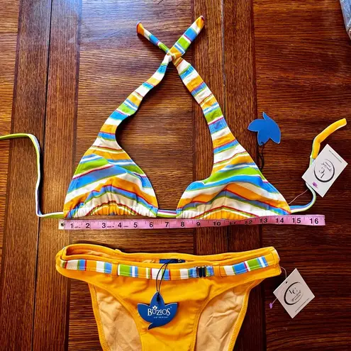 NWT Y2K Buzois Orange White Blue Stripe Halter Top Bikini Set Size Large