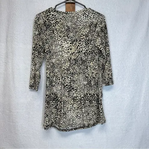 Clara Sun Wool Tan & Black Cheetah Print Faux Wrap Top Size XS