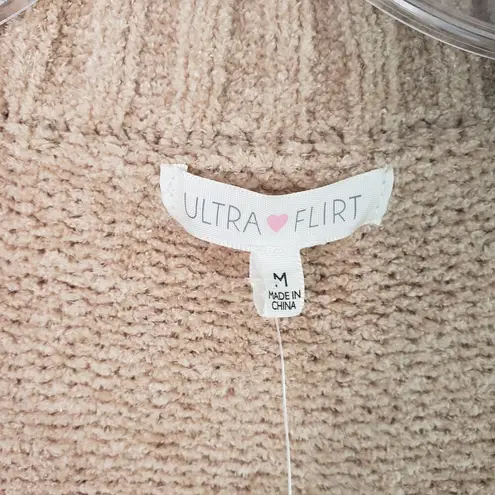 Ultra Flirt  Cardigan Women's Medium Camel Tan Chenille Cozy Cardi Pockets NWT