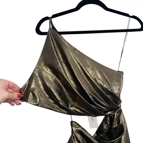 NEW NWT The Sei X Revolve One Shoulder Cutout Maxi Gown In Gold Lame Size 2