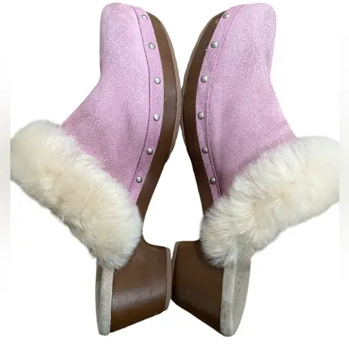 UGG  Australia clogs mules slip on pink furry suede sheepskin women 7 youth 5