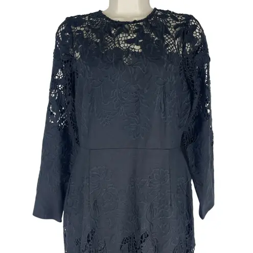 Marchesa Rosa Black Linen Lace Maxi Dress Handkerchief Hem Size 2