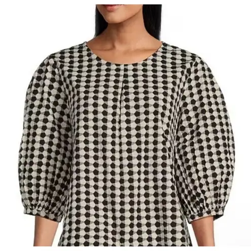 Bryn Walker Lucinda XL Geometric Puff Sleeve Pleated Hi-Lo Top Organic Cotton