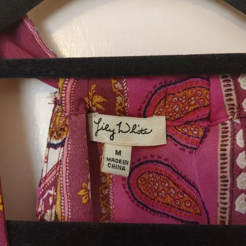 Lily White Size Medium M boho Indie Sleeveless Top Purple Abstract Deep V Neck