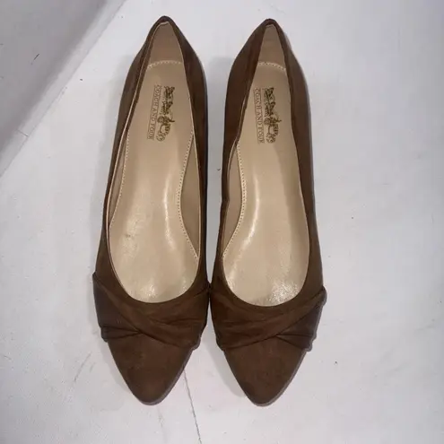 Coach & Four Flats Faux Suede Old Money Minimalist Low Heel Pointed Shoes 7.5 Brown