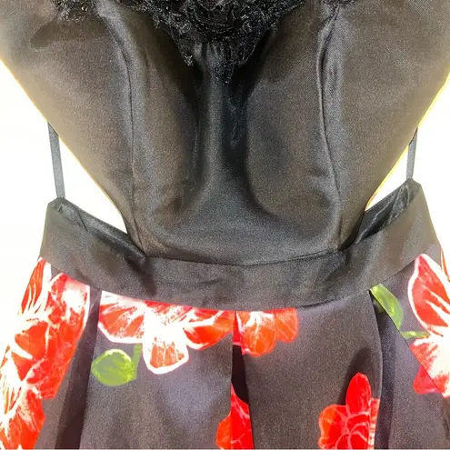 Splash One Piece Side Cutout Black Pink Floral Hoco Dress 8