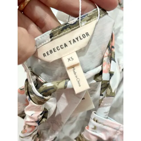 Rebecca Taylor Floral High Neck Crossback Strap Crop Tank Top Blue Women's XS