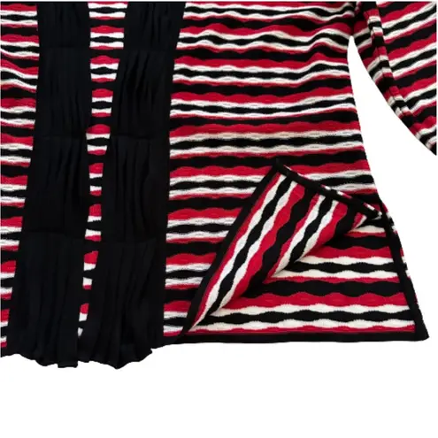 Toula Cardigan Sweater Black Red White Ruched 3/4 Sleeve Open Front Large