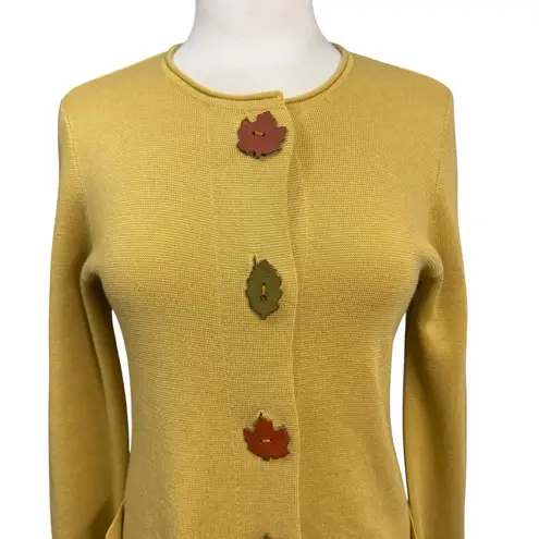 Kasper Mustard Yellow Wool Blend Cardigan Jacket S Leaf Buttons