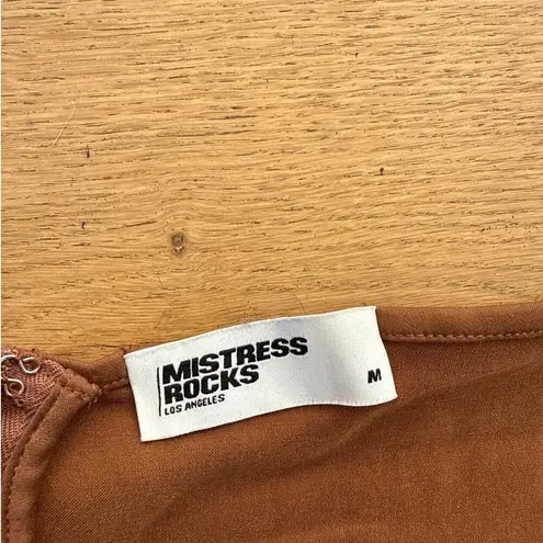 Mistress Rocks - Long Sleeve Corset Mini Dress in Walnut Brown