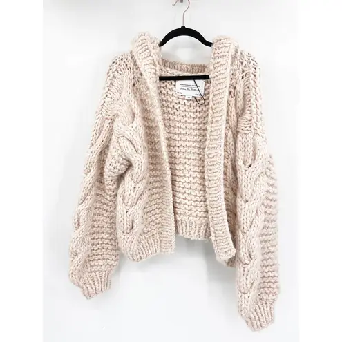 I Love Mr Mittens Taupe Cable Knit Hooded Bomber Wool