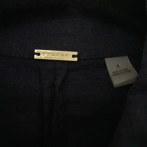 T Tahari Sleeveless Collared Linen Dress Lightweight Navy Blue Size 4 Blend