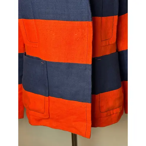 Sonia Rykiel Jacket Women Small Orange Blue Stripe Linen Double Breasted Blazer