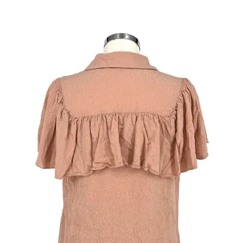 Downeast Pink Ruffled Button-Down Blouse Short Sleeve Size Medium
