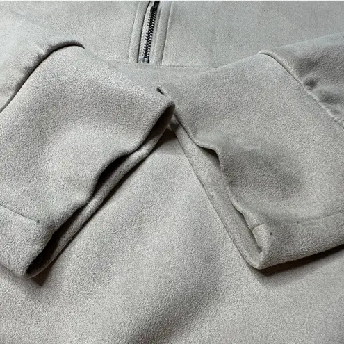 Tahari Tan Suede Quarter Zip Boxy Sweatshirt