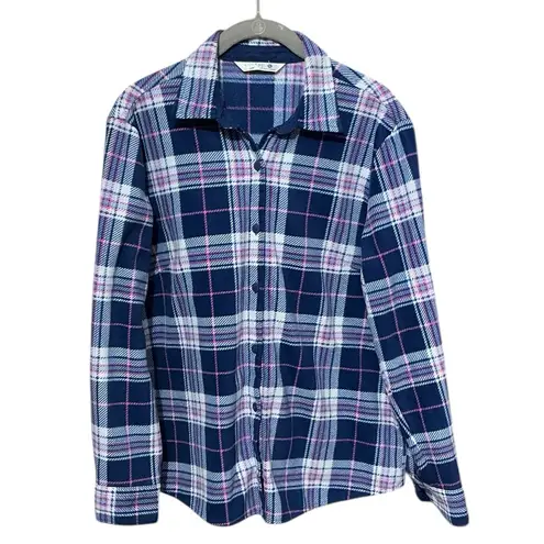 Riders By Lee Plaid Button Down Polar Fleece Shirt M 22” P2P Blue/Pink EUC
