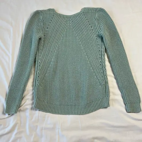 Loft  Women's Small Mint Green Open Knit Sweater 100% Cotton Pastel Spring