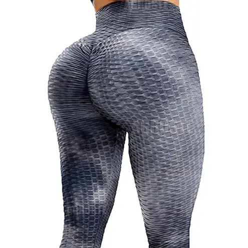 Women’s Leggings/High Waisted Yoga Pants Textured Blue Fabric Size L NEW Blue Size L