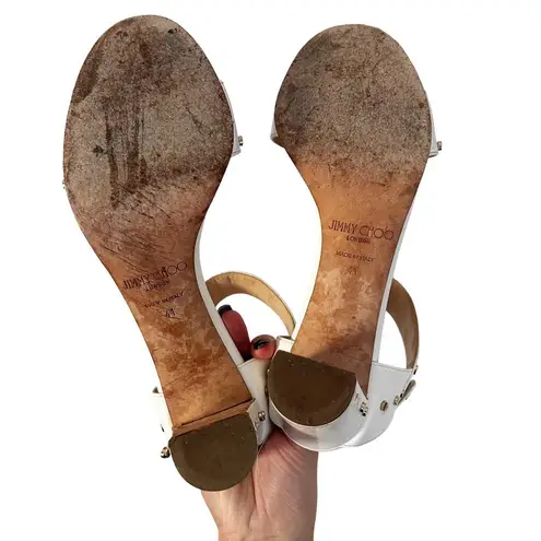 Jimmy Choo White 65 Veto Studded Heel Sandals Sz 11