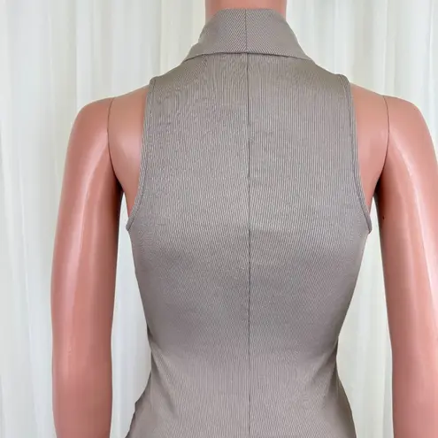 WMNS Nicholas Paola Zipper Front Ribbed Jumpsuit Unitard One Piece Sz XS Beige