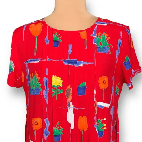 Spiegel Vintage Red Floral Rayon Maxi Dress Size 14 Made in USA Eclectic Artsy