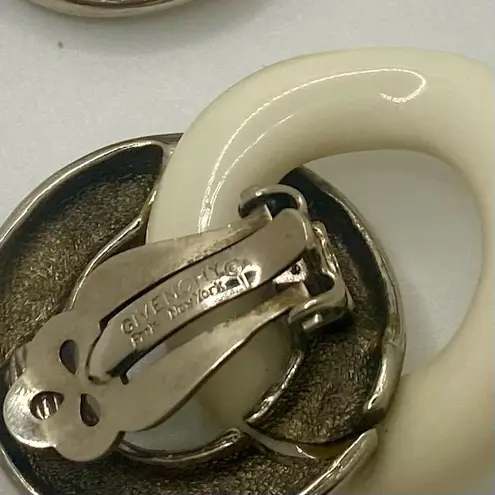 Givenchy Vintage 1980s Rhodium-Plated Ivory Enamel Figure-8 Clip Earrings