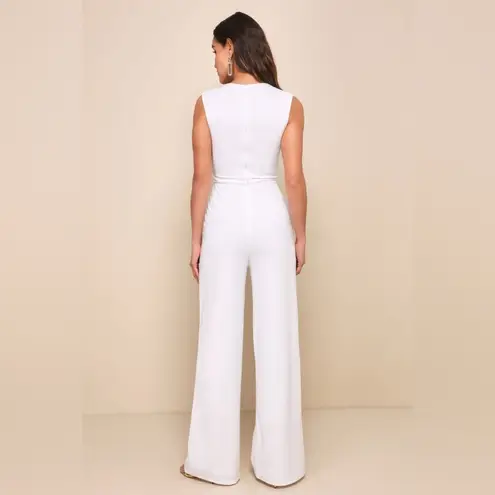 NWT Lulus Enticing Endeavors Square Neck Wide Leg Jumpsuit White Size M Size M