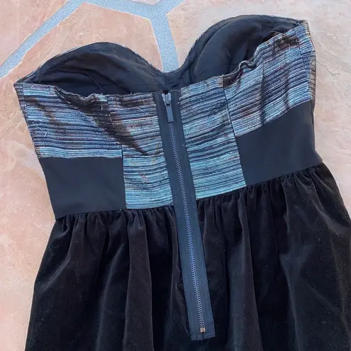 Tibi Strapless Lamé Velvet Skirt Mini Dress