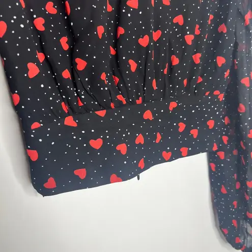 The Kooples So In Love Printed Lace-Up Peplum Top Heart Womens Size 2 Small