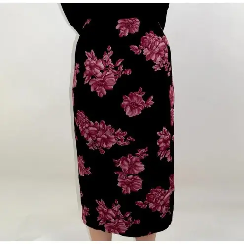 Vintage Floral Midi Skirt Black Size 10