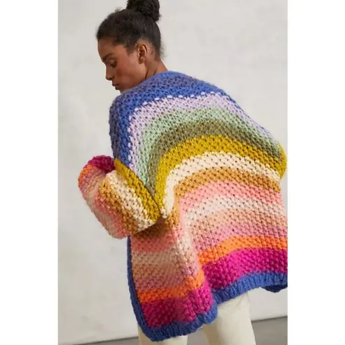 💕SAACHI💕 Mayflower Rainbow Stripe Cardigan ~ Hand Knit Multi