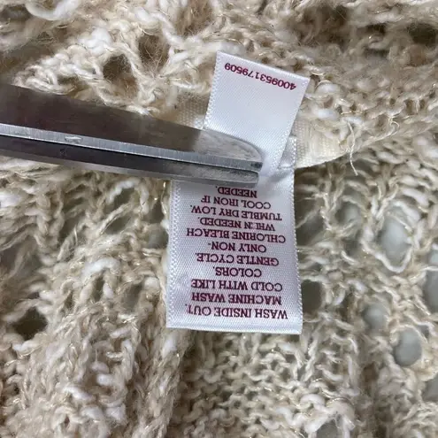 ‎ Women’s open weave Hooded Cardigan Metallic Flecking Sz Medium Cream color - Image 3
